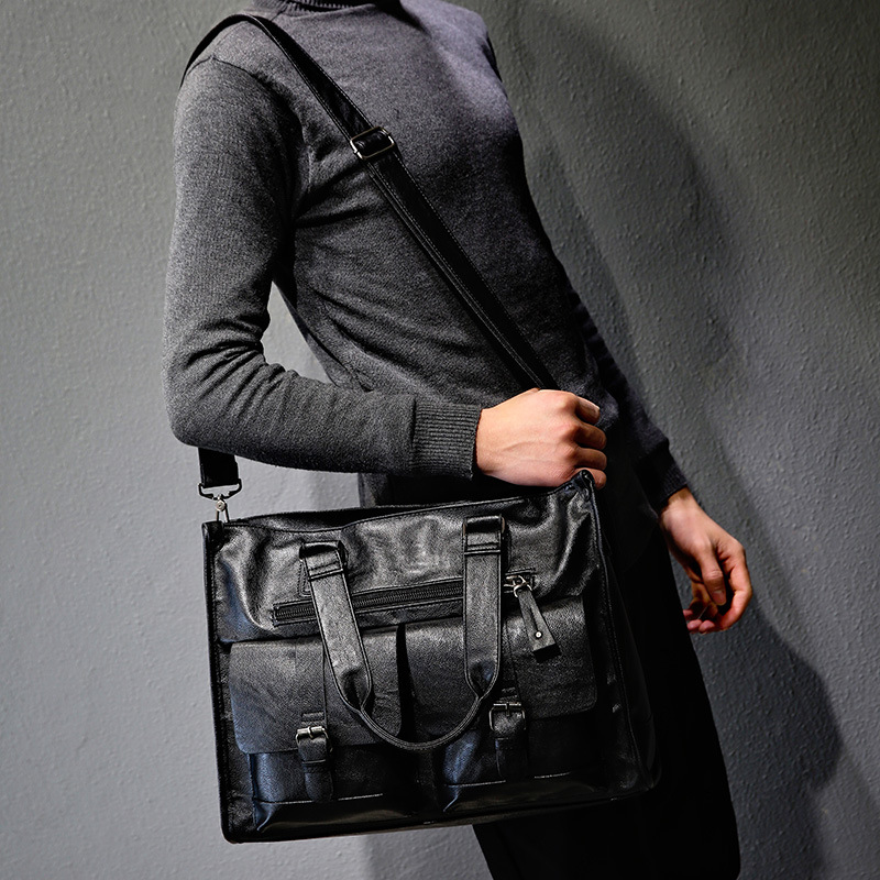 Leather Briefcase - Sac à bandoulière en cuir PU,