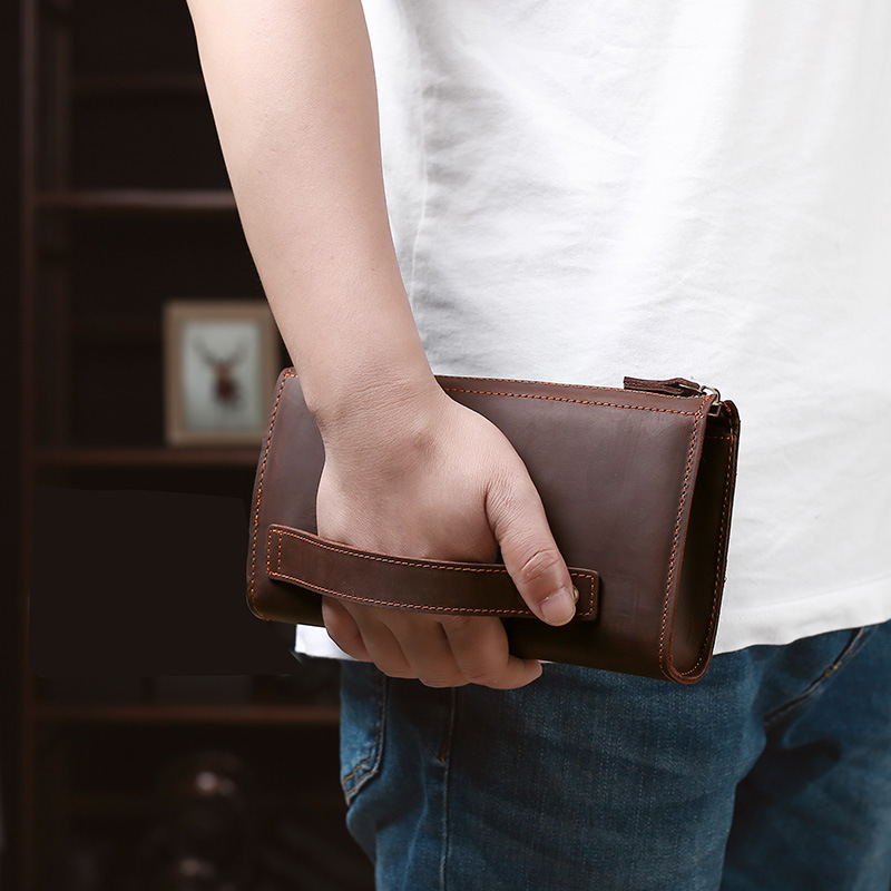 Leather Wallet Men - Pochette longue pour homme, sac à