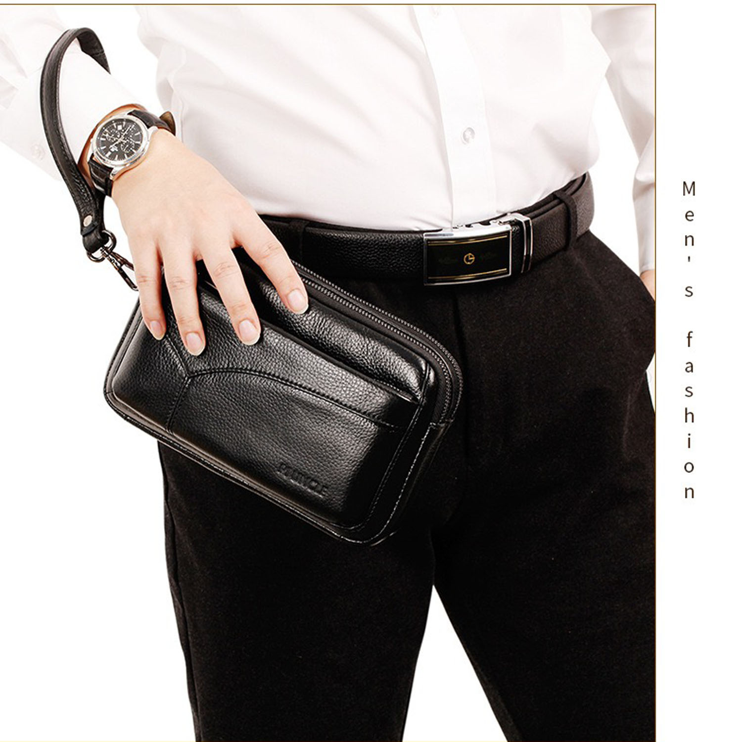 Leather Wallet Men - Pochette d'affaires en cuir véritable pour